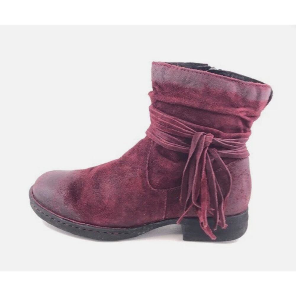 Born Cross Amarena Distressed Leather Ankle Boots 7 Red Fringe Western Tassel